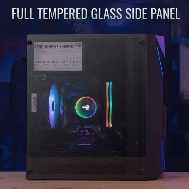 PC korpusas AEROCOOL Raider Mini G V3 Mini-ITX / microATX, juodas, šoninis langas, žalias LED, maks. GPU 285 mm, CPU aušintuvas 159 mm