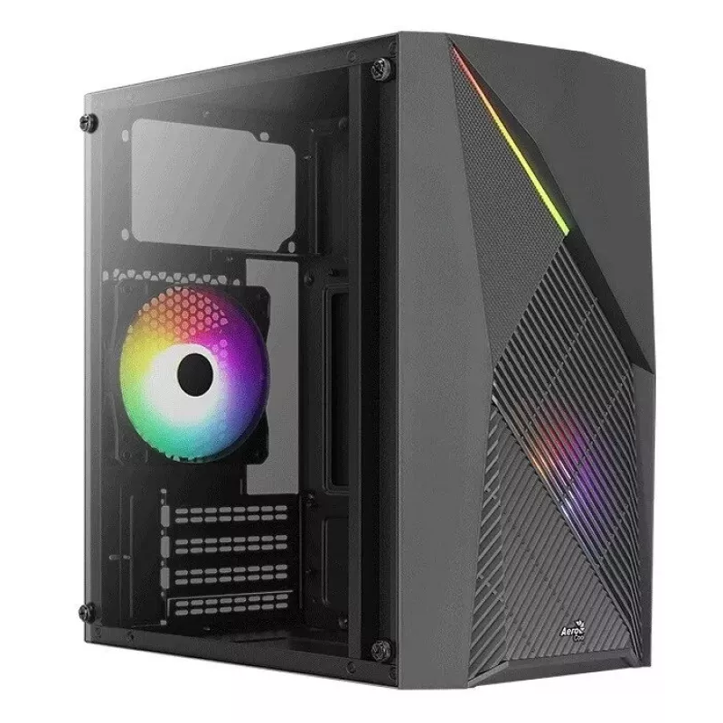 PC korpusas AEROCOOL Raider Mini G V3 Mini-ITX / microATX, juodas, šoninis langas, žalias LED, maks. GPU 285 mm, CPU aušintuvas 159 mm