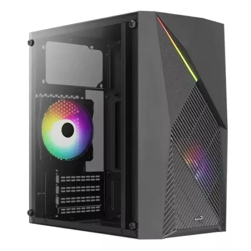 PC korpusas AEROCOOL Raider Mini G V3 Mini-ITX / microATX, juodas, šoninis langas, žalias LED, maks. GPU 285 mm, CPU aušintuvas 159 mm