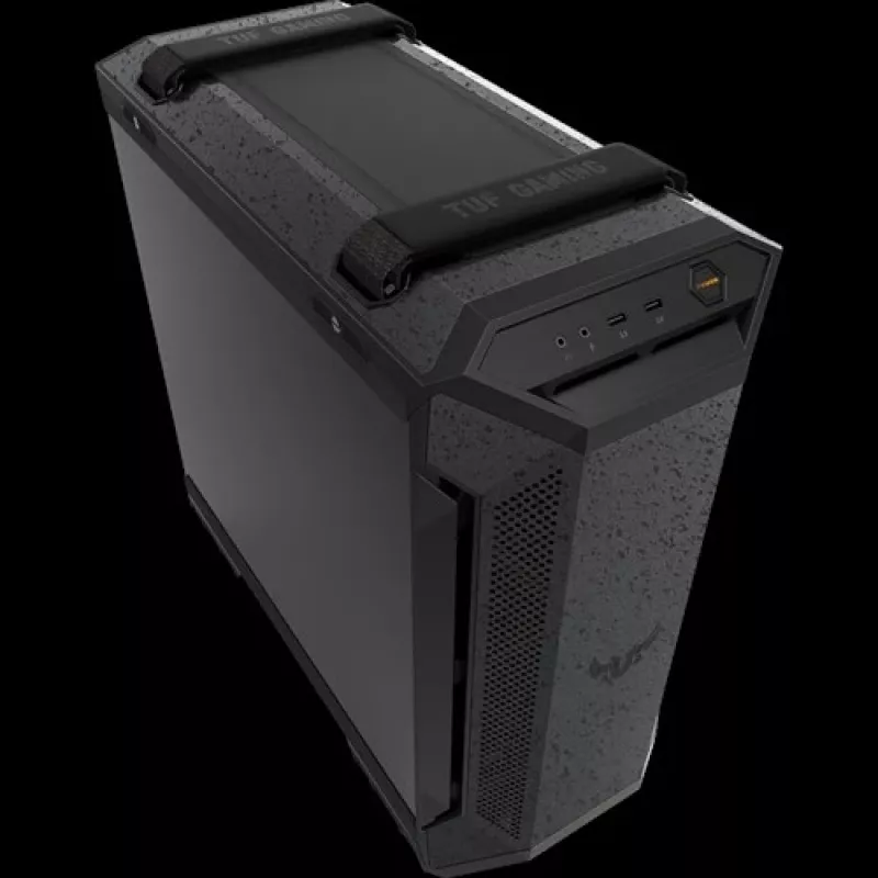 PC korpusas ASUS TUF Gaming GT501 Midi Tower — juodas, palaiko ATX/Micro-ATX/Mini-ITX/E-ATX, 3x120mm priekyje, 1x140mm gale, 42 cm GPU, 18 cm CPU aušintuvas