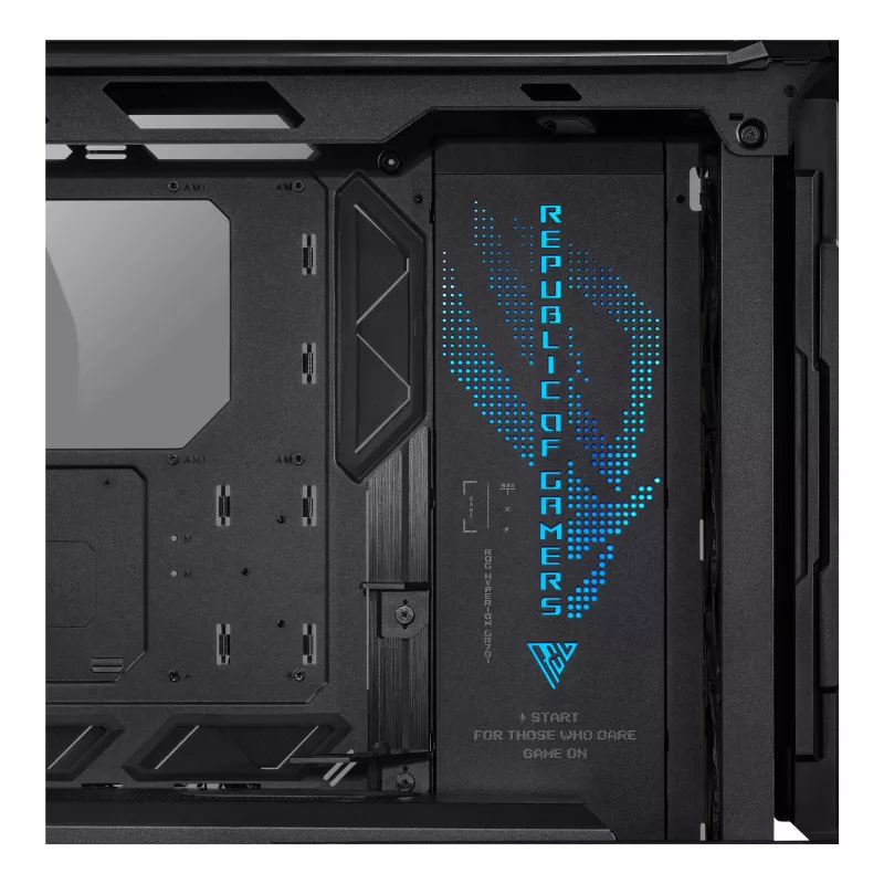Kompiuterio korpusas ASUS ROG Hyperion GR701 BTF Edition Tower — juodas, grūdintas stiklas, E-ATX/ATX/microATX palaikymas, 46 cm GPU, 420 mm viršutinis radiatorius