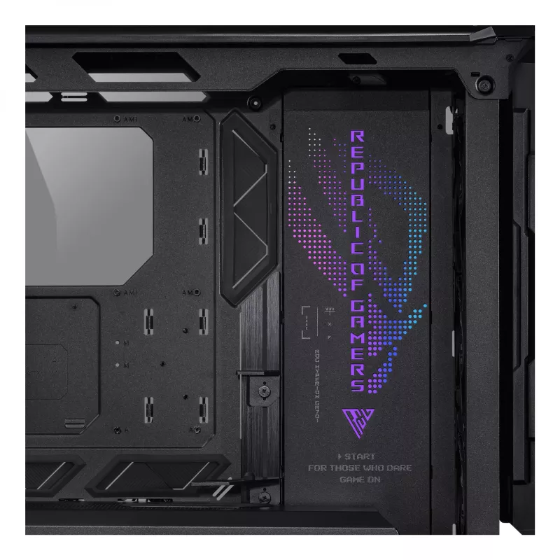 Kompiuterio korpusas ASUS ROG Hyperion GR701 BTF Edition Tower — juodas, grūdintas stiklas, E-ATX/ATX/microATX palaikymas, 46 cm GPU, 420 mm viršutinis radiatorius