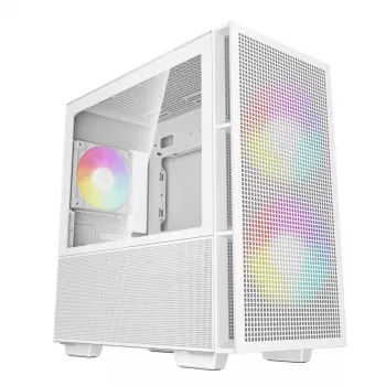 PC korpusas DeepCool CH360 micro ATX baltas — grūdintas stiklas, 2x140 mm priekiniai ventiliatoriai, USB-C, palaiko GPU iki 320 mm