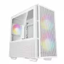 PC korpusas DeepCool CH360 micro ATX baltas — grūdintas stiklas, 2x140 mm priekiniai ventiliatoriai, USB-C, palaiko GPU iki 320 mm