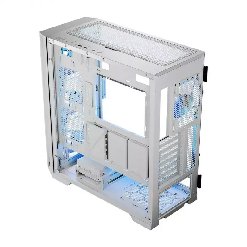 PC Case MODECOM HORIZON FLOW MIDI White — Midi-Tower, ARGB, Grūdintas stiklas, micro ATX, USB-C, 3x140mm priekyje, 1x140mm gale, GPU iki 400 mm, CPU aušintuvo aukštis 172 mm