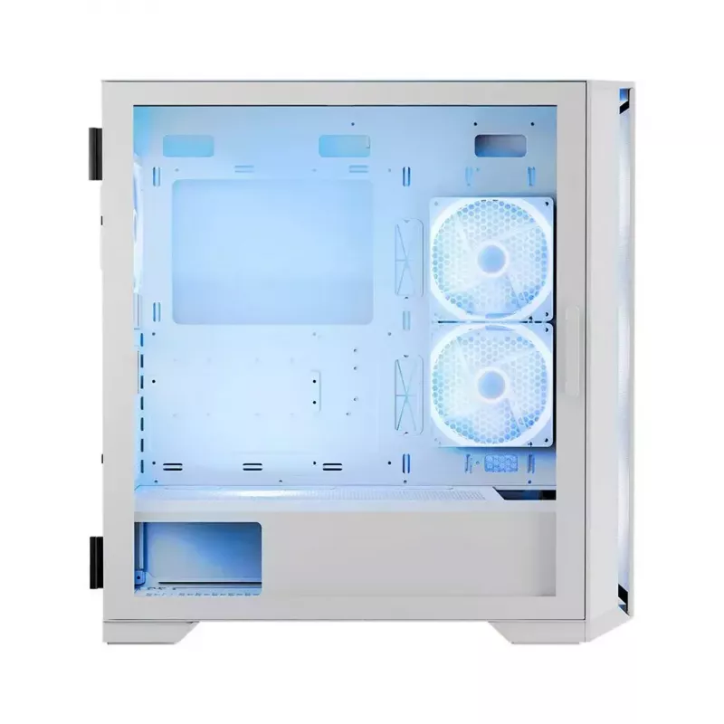 PC Case MODECOM HORIZON FLOW MIDI White — Midi-Tower, ARGB, Grūdintas stiklas, micro ATX, USB-C, 3x140mm priekyje, 1x140mm gale, GPU iki 400 mm, CPU aušintuvo aukštis 172 mm