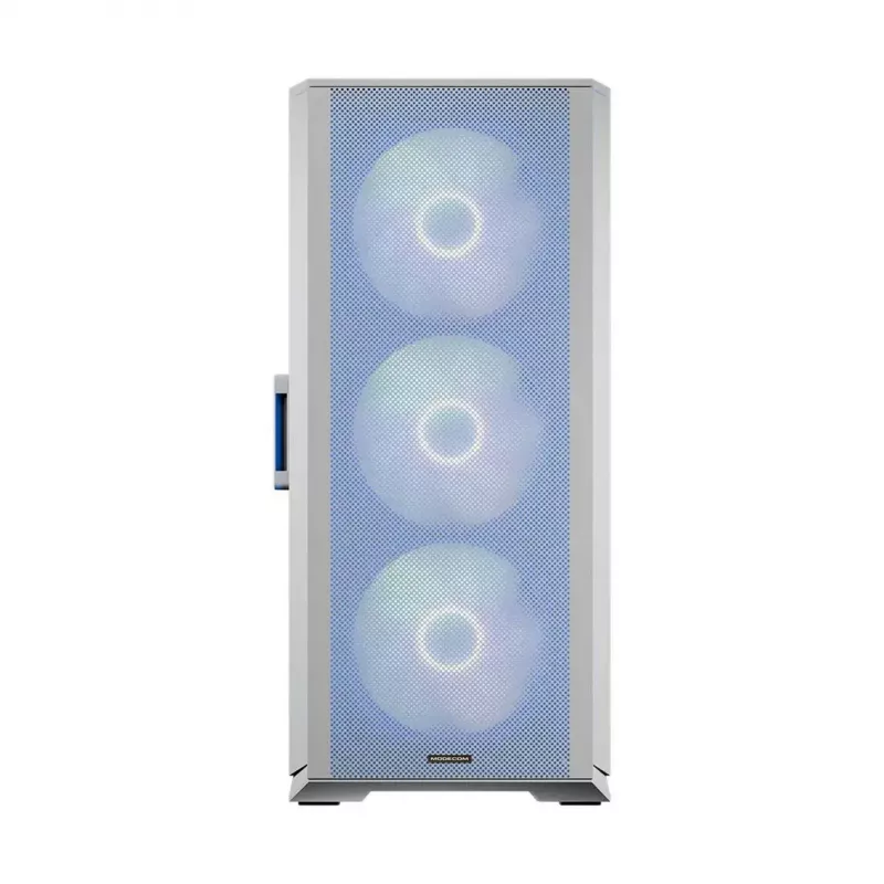 PC Case MODECOM HORIZON FLOW MIDI White — Midi-Tower, ARGB, Grūdintas stiklas, micro ATX, USB-C, 3x140mm priekyje, 1x140mm gale, GPU iki 400 mm, CPU aušintuvo aukštis 172 mm