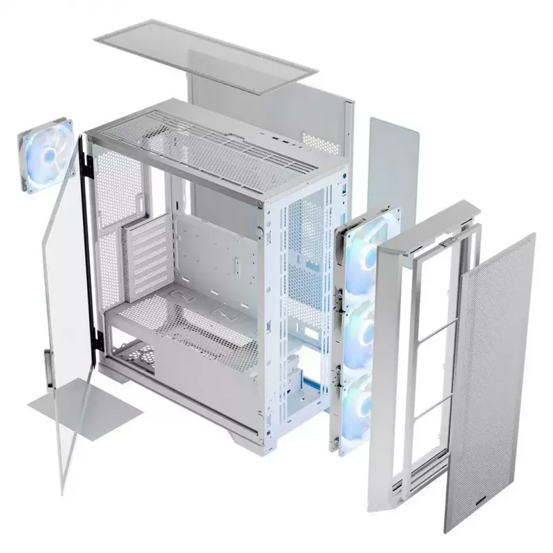 PC Case MODECOM HORIZON FLOW MIDI White — Midi-Tower, ARGB, Grūdintas stiklas, micro ATX, USB-C, 3x140mm priekyje, 1x140mm gale, GPU iki 400 mm, CPU aušintuvo aukštis 172 mm