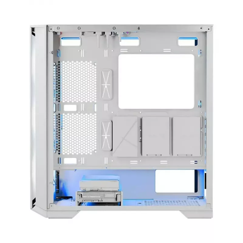 PC Case MODECOM HORIZON FLOW MIDI White — Midi-Tower, ARGB, Grūdintas stiklas, micro ATX, USB-C, 3x140mm priekyje, 1x140mm gale, GPU iki 400 mm, CPU aušintuvo aukštis 172 mm