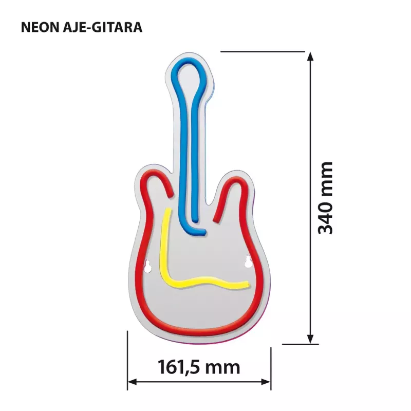 LED neoninė iškaba ActiveJet AJE-NEON GUITAR įvairiaspalvė USB 5V, 240×176×20 mm, paviršinis montavimas