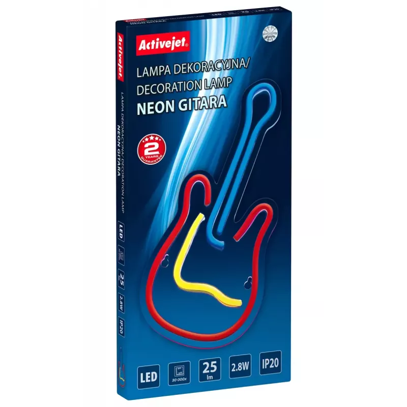 LED neoninė iškaba ActiveJet AJE-NEON GUITAR įvairiaspalvė USB 5V, 240×176×20 mm, paviršinis montavimas
