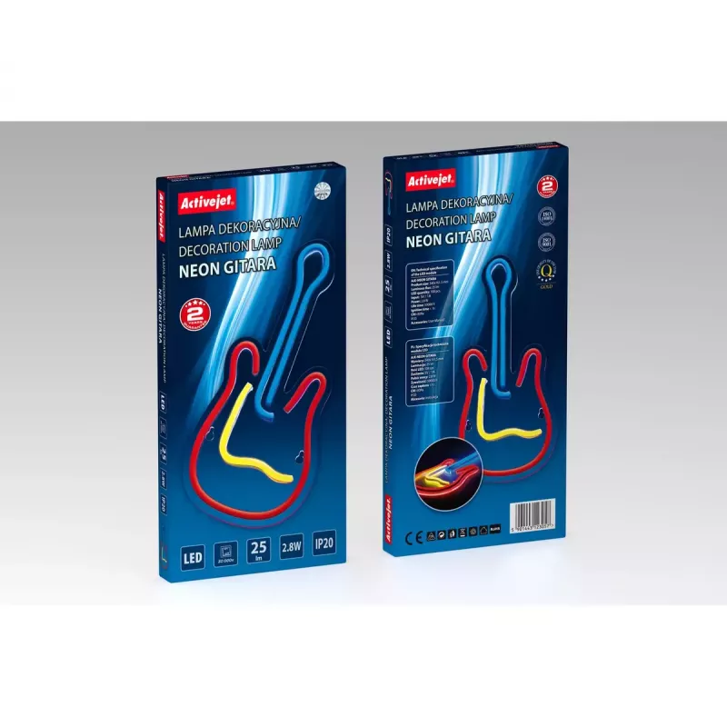 LED neoninė iškaba ActiveJet AJE-NEON GUITAR įvairiaspalvė USB 5V, 240×176×20 mm, paviršinis montavimas