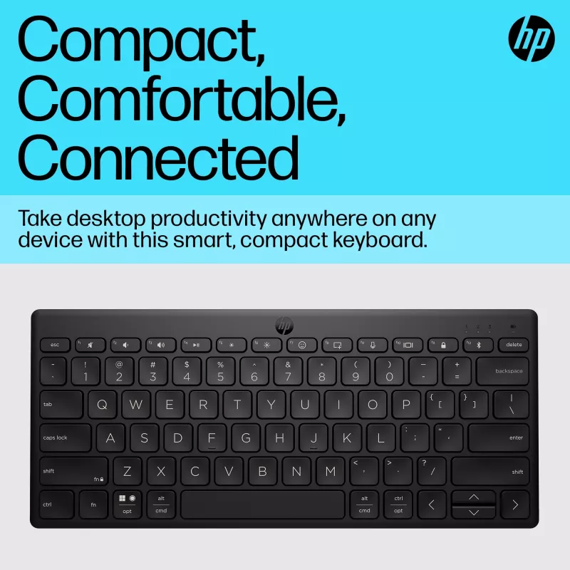 HP 350 kompaktiška kelių įrenginių „Bluetooth“ klaviatūra, belaidė, „Bluetooth“, mechaninė, QWERTY, juoda