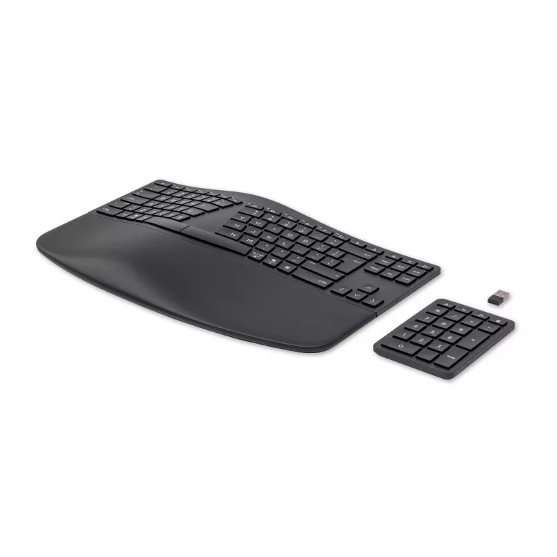 HP 960 ergonomiška belaidė klaviatūra, pilno dydžio (100 %), belaidė, RF belaidė + Bluetooth, membraninė, QWERTY, juoda