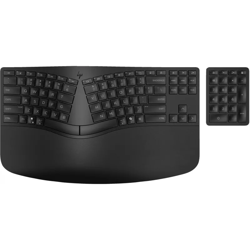HP 965 ergonominė belaidė klaviatūra, pilno dydžio (100%), belaidė, RF belaidė + Bluetooth, membraninė, QWERTY, juoda