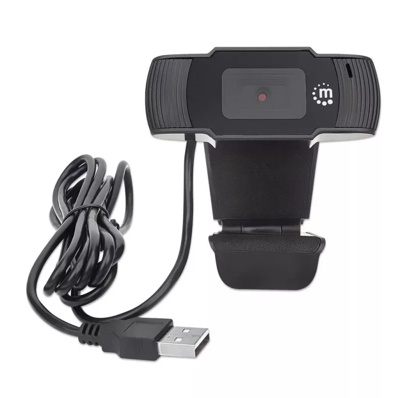 Manhattan USB internetinė kamera, du megapikseliai (išpardavimo kaina), 1080p Full HD, USB-A, integruotas mikrofonas, reguliuojamas spaustuko pagrindas, 30 kadrų per sekundę, juoda, trejų metų garantija, dėžutė