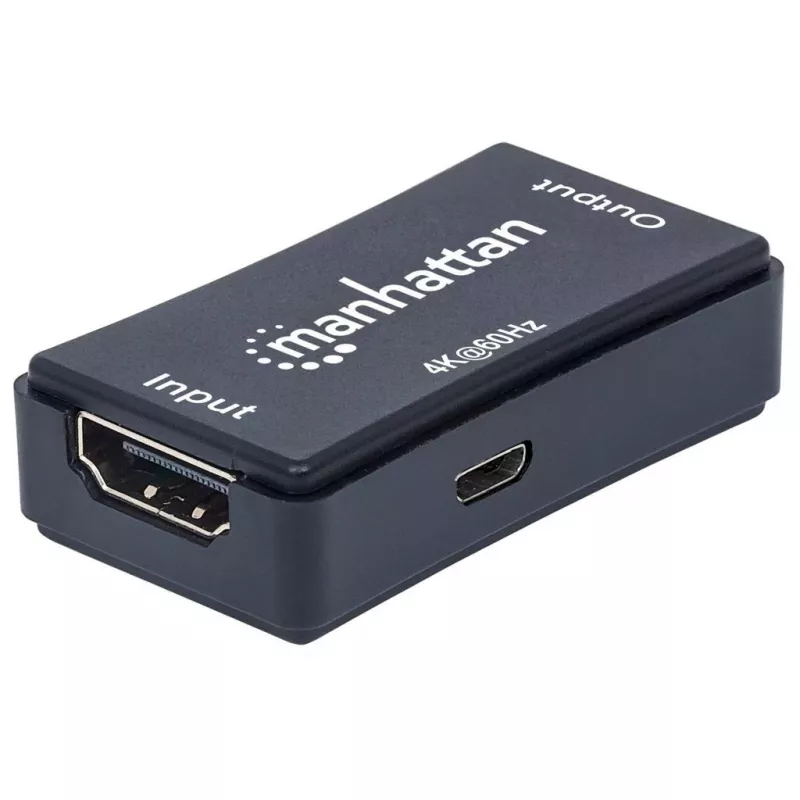 AV kartotuvas Manhattan HDMI Repeater 4K@60Hz, 1xHDMI įėj./išėj., 600 MHz pralaidumas, iki 40 m, maitinimas per mikro USB, juodas
