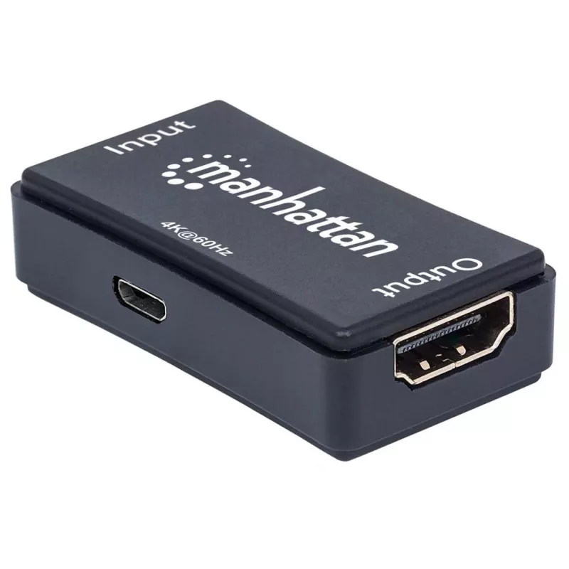 AV kartotuvas Manhattan HDMI Repeater 4K@60Hz, 1xHDMI įėj./išėj., 600 MHz pralaidumas, iki 40 m, maitinimas per mikro USB, juodas