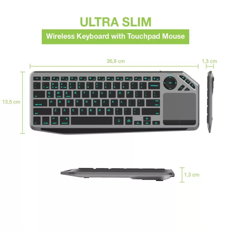 Techly ICTB9801TB klaviatūra Universali RF Belaidė + Bluetooth QWERTY JAV anglų Juoda