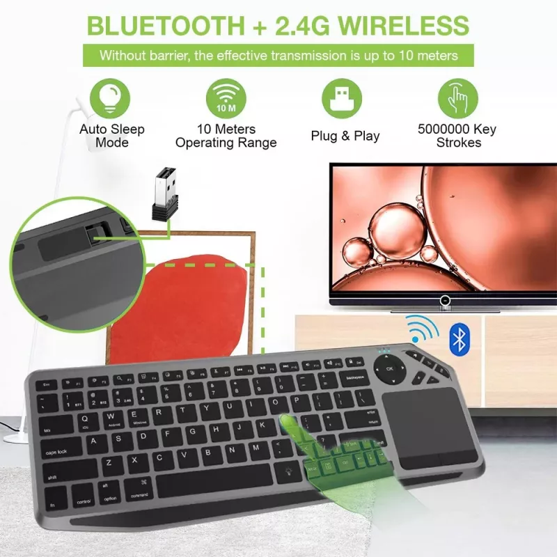 Techly ICTB9801TB klaviatūra Universali RF Belaidė + Bluetooth QWERTY JAV anglų Juoda