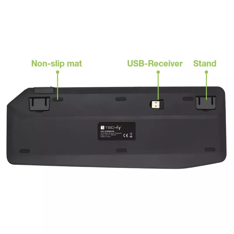 Techly ICTB9801TB klaviatūra Universali RF Belaidė + Bluetooth QWERTY JAV anglų Juoda