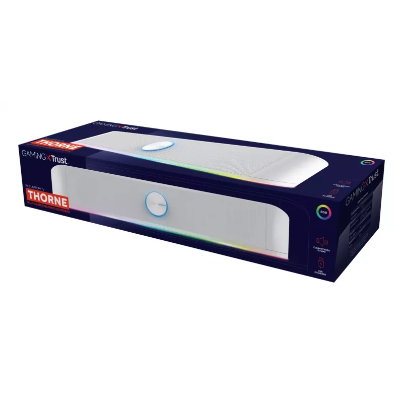 Trust RGB apšviesta garso juosta GXT 619W Thorne, 2.0 kanalai, 6 W, 12 W, 6 W, 10000 Ω, 4 Ω