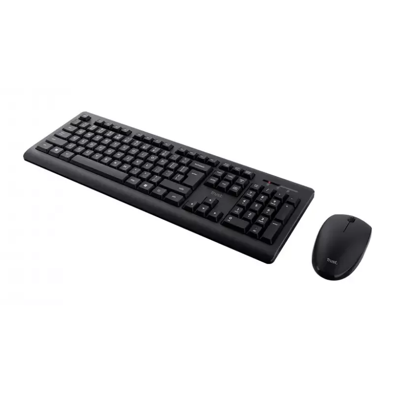 Belaidis klaviatūros ir pelės rinkinys TRUST Primo — pilno dydžio QWERTY US English klaviatūra, RF USB-A imtuvas, 1200 DPI optinė pelė, juoda