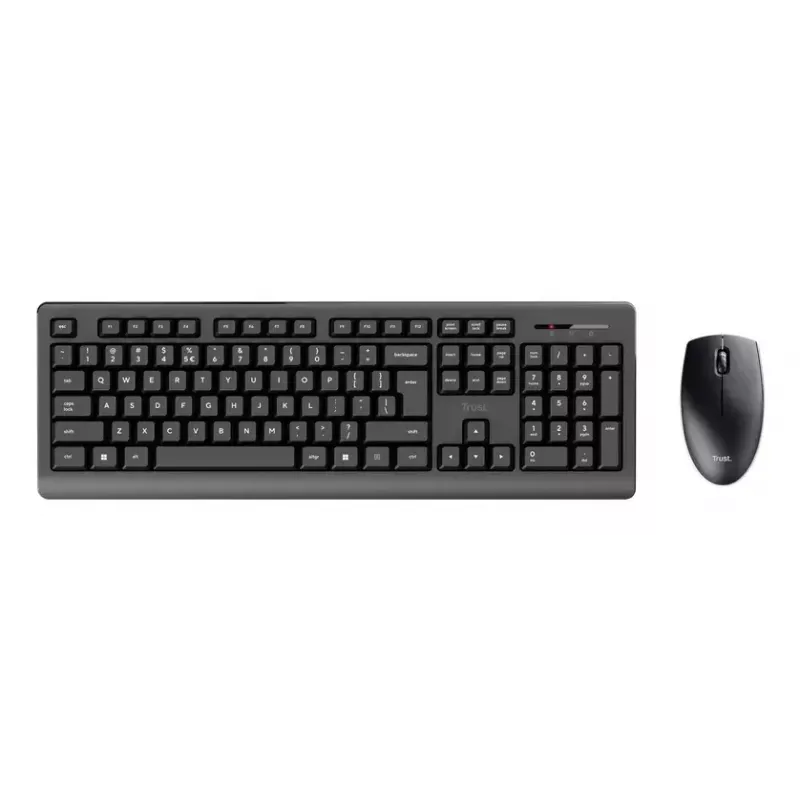 Belaidis klaviatūros ir pelės rinkinys TRUST Primo — pilno dydžio QWERTY US English klaviatūra, RF USB-A imtuvas, 1200 DPI optinė pelė, juoda