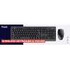 Belaidis klaviatūros ir pelės rinkinys TRUST Primo — pilno dydžio QWERTY US English klaviatūra, RF USB-A imtuvas, 1200 DPI optinė pelė, juoda