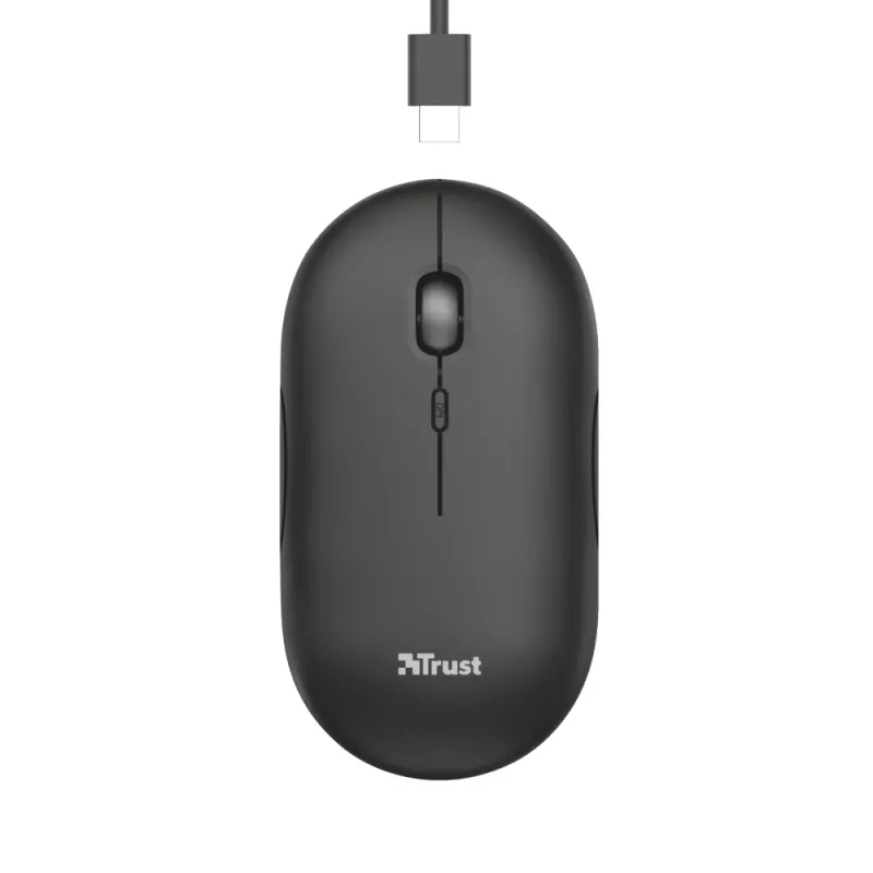 Trust Puck Įkraunama Belaidė Itin Plona Pelė, Abiem Rankoms Tinkama, Optinė, RF Belaidis + Bluetooth, 1600 DPI, Juoda