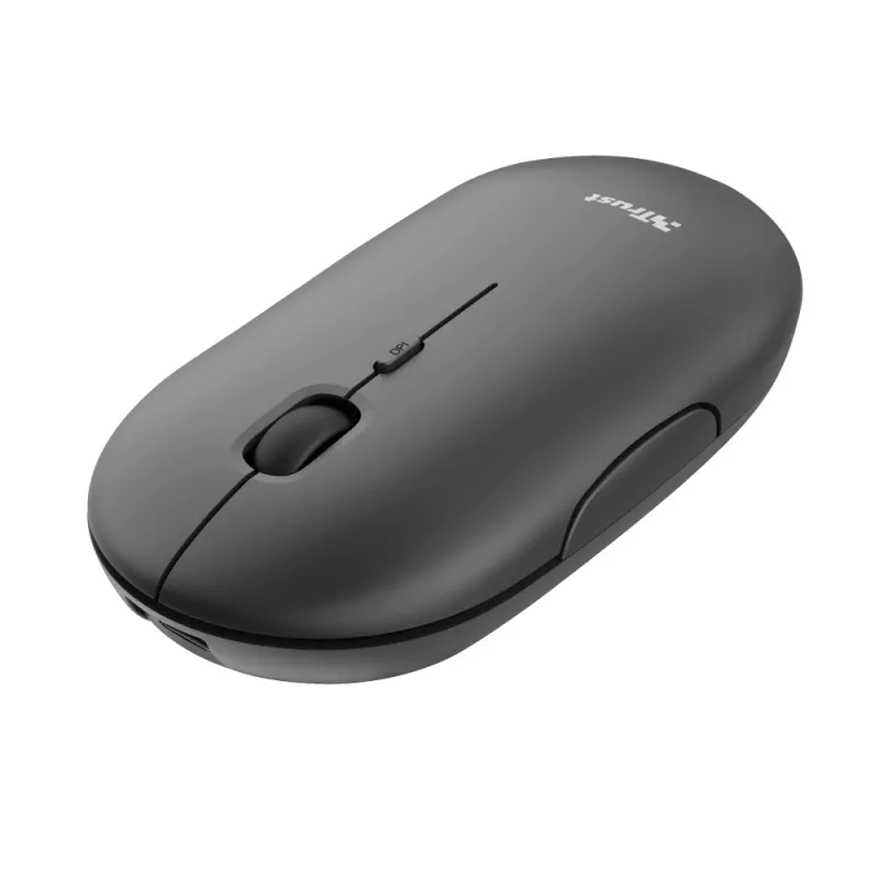 Trust Puck Įkraunama Belaidė Itin Plona Pelė, Abiem Rankoms Tinkama, Optinė, RF Belaidis + Bluetooth, 1600 DPI, Juoda