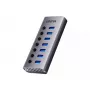 USB Type-C hubas Unitek H1314A01-EU — 7× USB 3.2 Gen1 Type-A, SD kortelių skaitytuvas, Gigabit Ethernet, 4K@60Hz, 100W PD, aliuminis, pilka