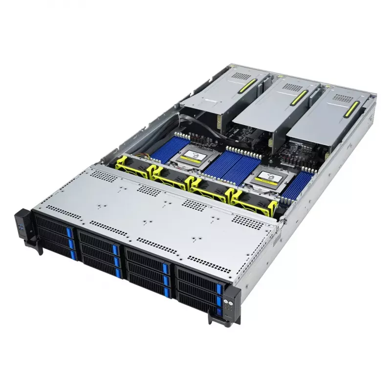 Stovo serveris ASUS RS720A-E12-RS24U 2U Socket SP5, 2x CPU palaikymas, 24x 2,5 colio skyriai, 24 DIMM DDR5 lizdai, 2600W PSU, 10GbE