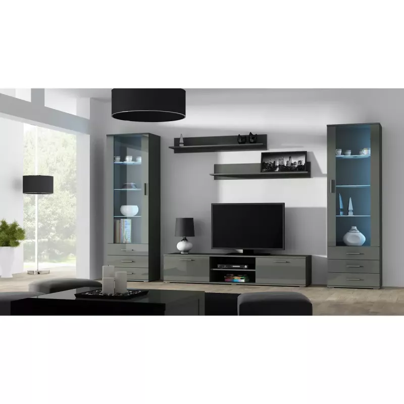 Plaukiojančių lentynų rinkinys Cama Meble SOHO, 2 lentynos, 1250×200×200 mm, medžio drožlių plokštė, pilka matinė
