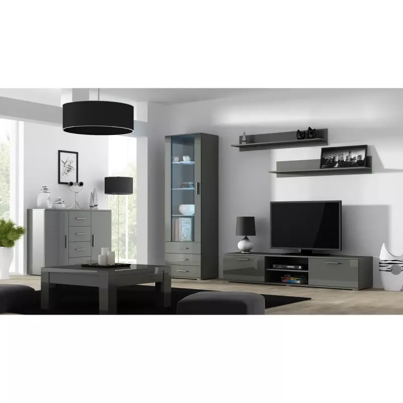 Plaukiojančių lentynų rinkinys Cama Meble SOHO, 2 lentynos, 1250×200×200 mm, medžio drožlių plokštė, pilka matinė