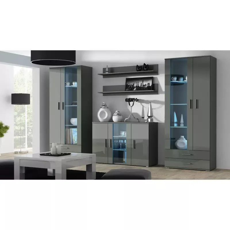 Plaukiojančių lentynų rinkinys Cama Meble SOHO, 2 lentynos, 1250×200×200 mm, medžio drožlių plokštė, pilka matinė