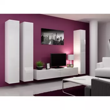 Wall-mounted storage cabinet cama meble VIGO 180 — 1800×400×300 mm, white/white gloss
