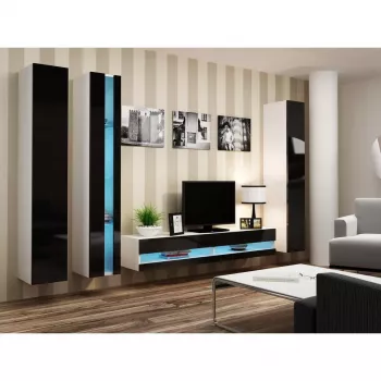Ant sienos montuojamas lentynų blokas cama meble VIGO NEW 180×40×30 cm baltas/juodas blizgus