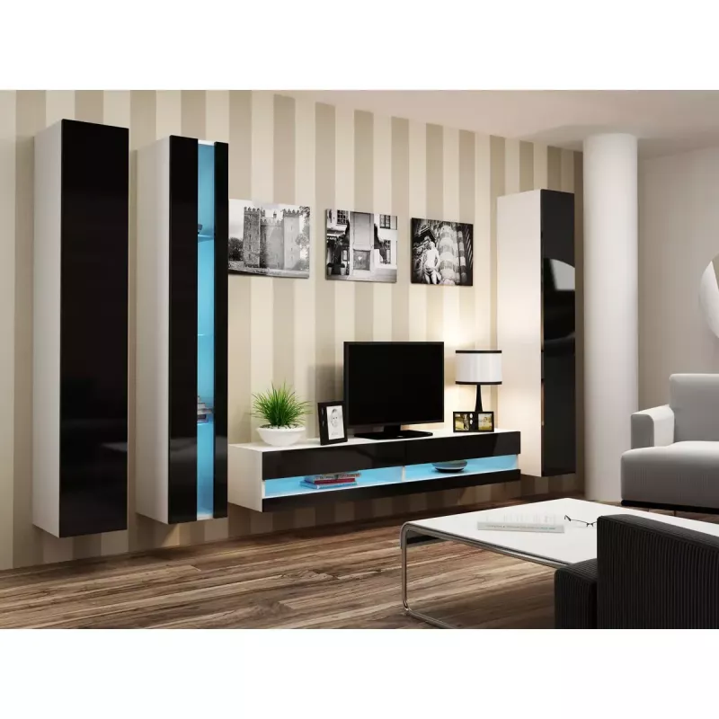 Ant sienos montuojamas lentynų blokas cama meble VIGO NEW 180×40×30 cm baltas/juodas blizgus