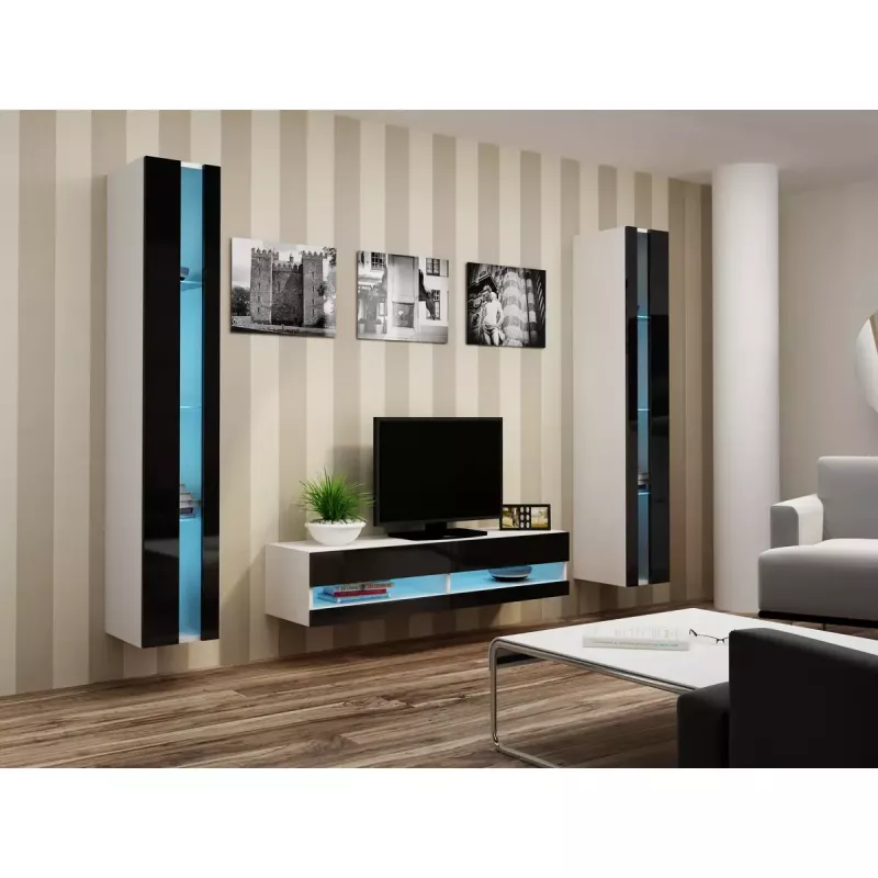 Ant sienos montuojamas lentynų blokas cama meble VIGO NEW 180×40×30 cm baltas/juodas blizgus