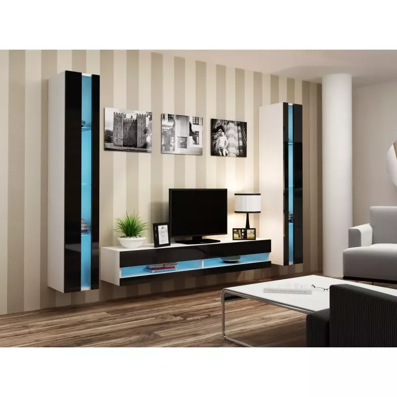 Ant sienos montuojamas lentynų blokas cama meble VIGO NEW 180×40×30 cm baltas/juodas blizgus