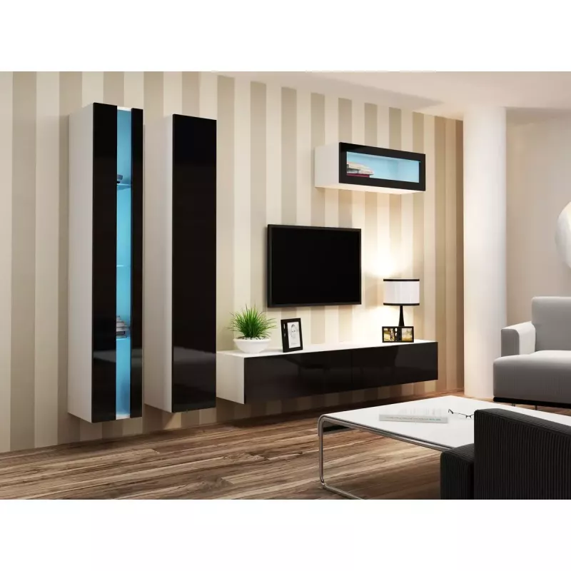 Ant sienos montuojamas lentynų blokas cama meble VIGO NEW 180×40×30 cm baltas/juodas blizgus