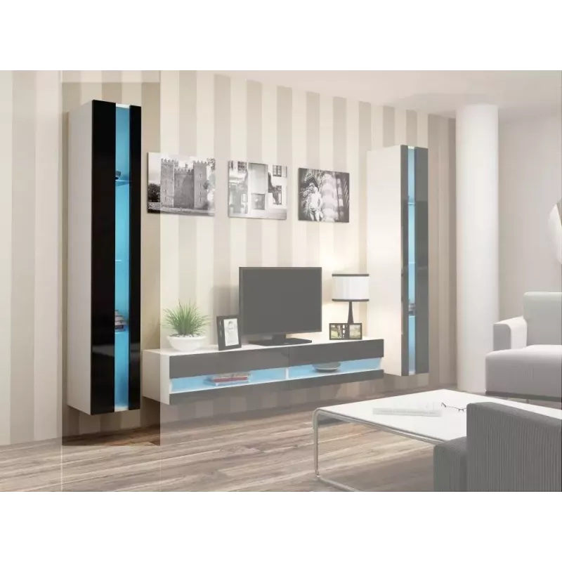 Ant sienos montuojamas lentynų blokas cama meble VIGO NEW 180×40×30 cm baltas/juodas blizgus