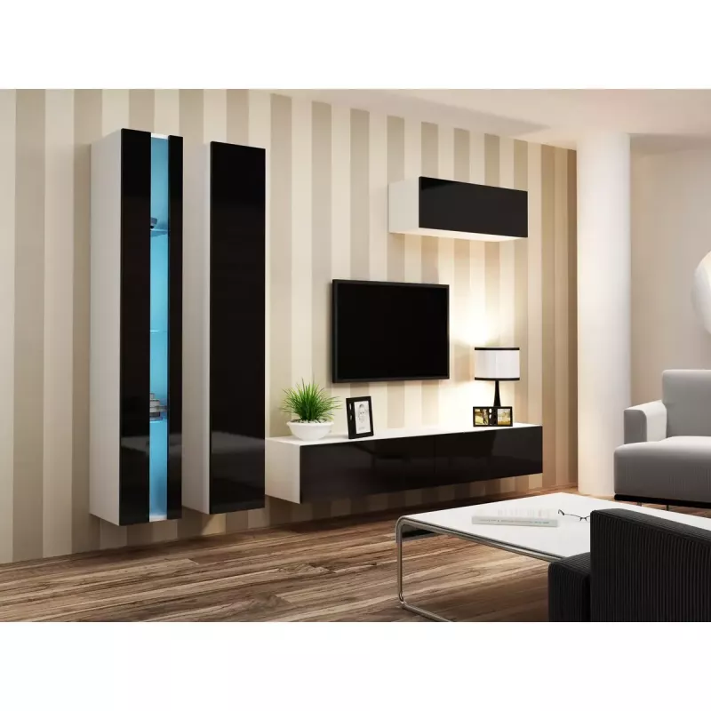 Ant sienos montuojamas lentynų blokas cama meble VIGO NEW 180×40×30 cm baltas/juodas blizgus