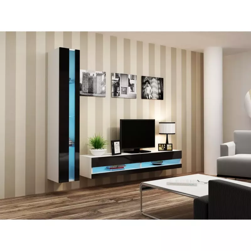 Ant sienos montuojamas lentynų blokas cama meble VIGO NEW 180×40×30 cm baltas/juodas blizgus