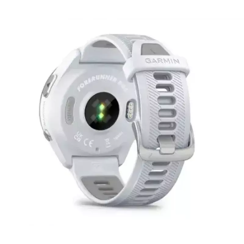 Išmanusis laikrodis GARMIN Forerunner 965 — 47 mm titano korpusas, 1,4 colio AMOLED, 32 GB, 23 dienų baterija, GPS/GLONASS/Galileo, baltas silikoninis dirželis