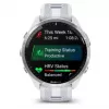 Išmanusis laikrodis GARMIN Forerunner 965 — 47 mm titano korpusas, 1,4 colio AMOLED, 32 GB, 23 dienų baterija, GPS/GLONASS/Galileo, baltas silikoninis dirželis