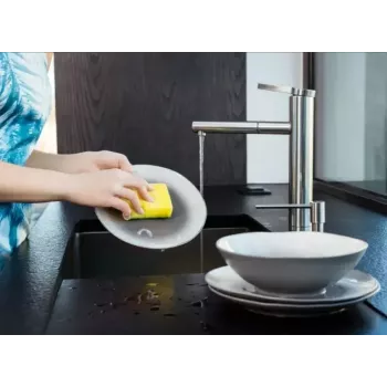 Indų plovimo kempinė VILEDA Tip-Top, pakuotėje 5 vnt., stačiakampiai pluoštiniai įklotai 70×90×30 mm, geltona