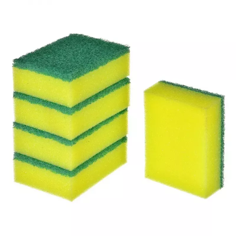 Indų plovimo kempinė VILEDA Tip-Top, pakuotėje 5 vnt., stačiakampiai pluoštiniai įklotai 70×90×30 mm, geltona