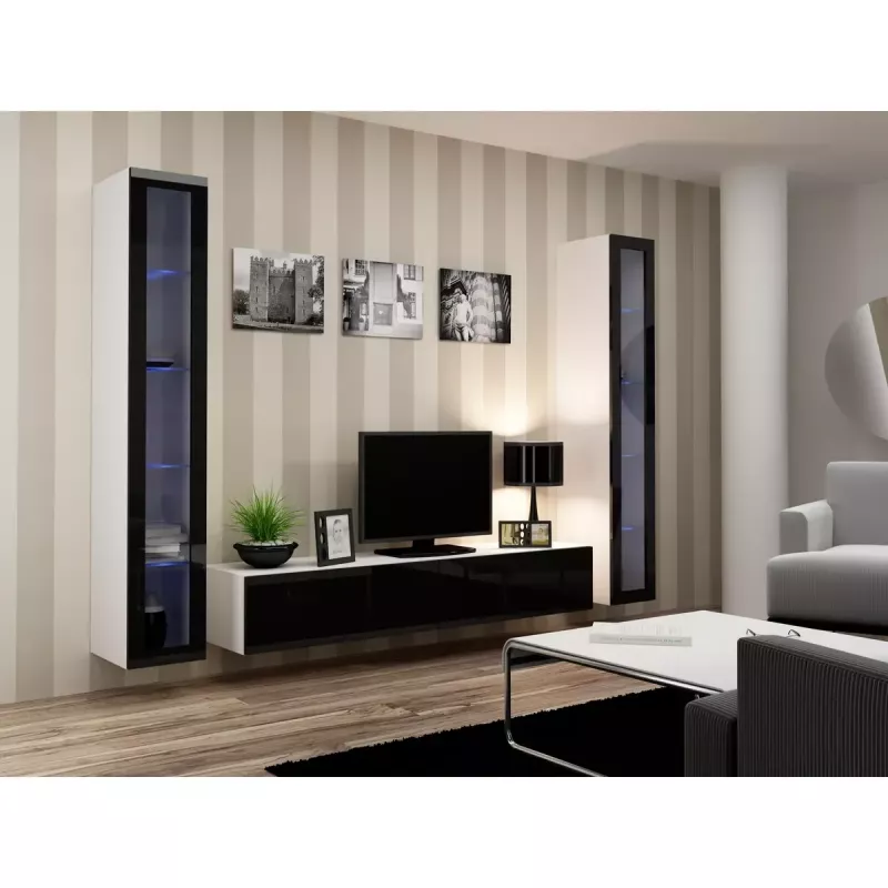 TV staliukas cama meble VIGO 180 — 1800×400×300 mm, baltas viršus, baltas rėmas, medžio drožlių plokštė